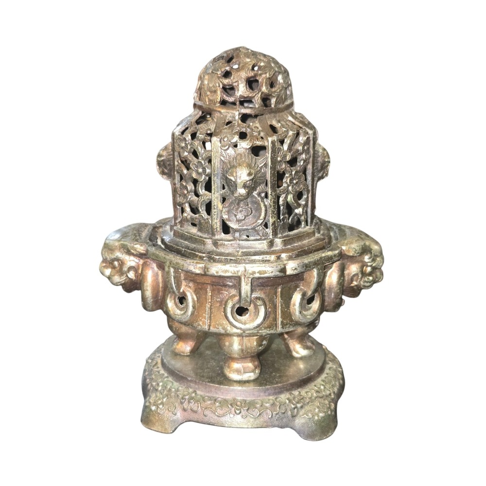 Vintage‎ Incense Burner 4"X3"X2.5" Vintage Japan Foo Dog Cast Metal